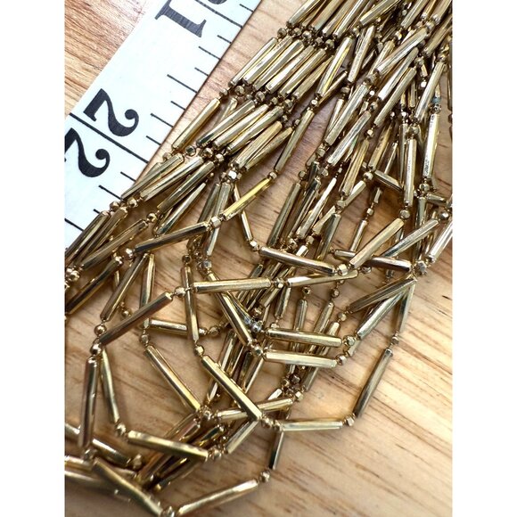 Coldwater Creek Long Layered Gold-Tone Necklace With Multi-Strand Tubular Beads - Picture 6 of 9